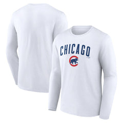 Chicago Cubs Team Lockup Long Sleeve T-Shirt - White - MLB Discount