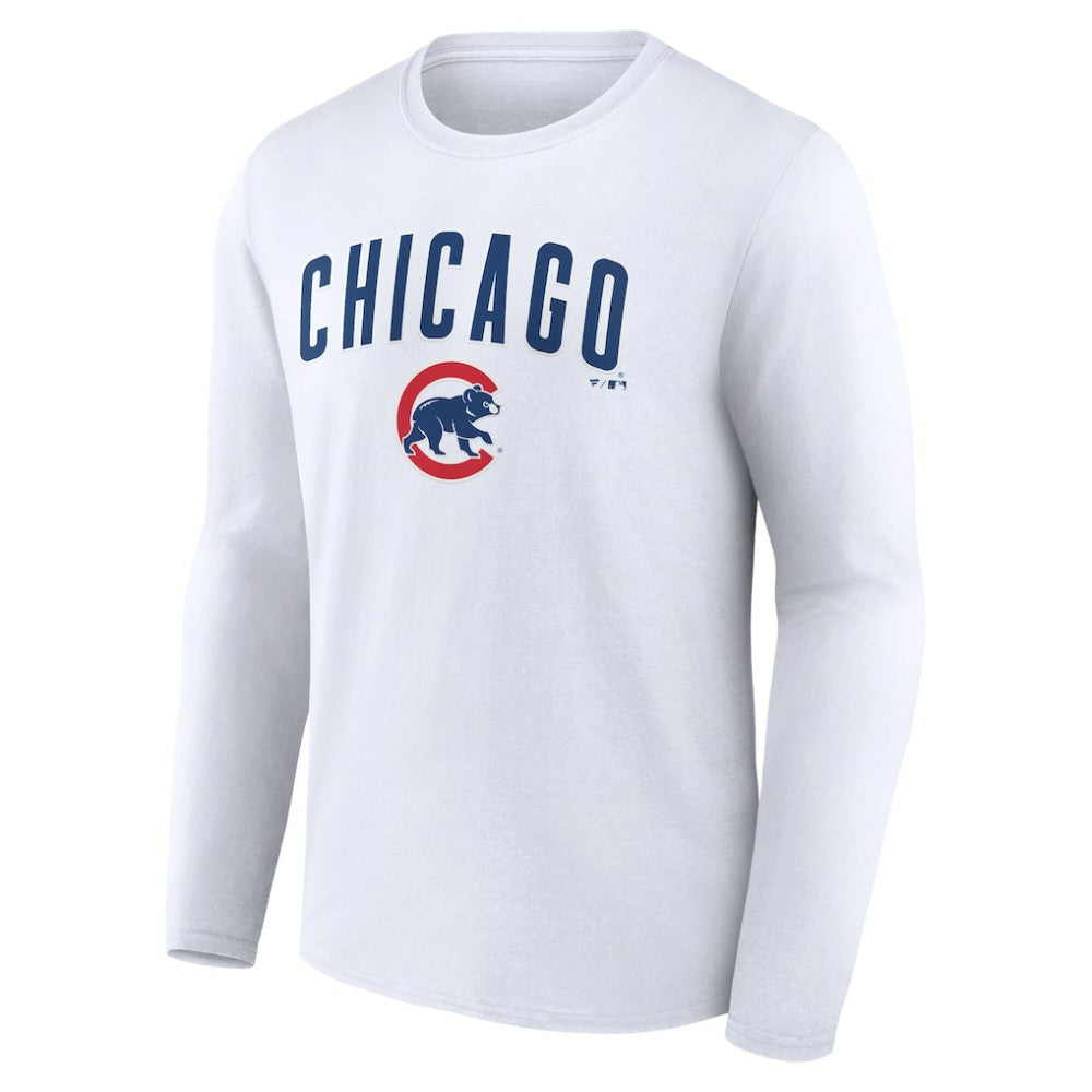 Chicago Cubs Team Lockup Long Sleeve T-Shirt - White - MLB Discount