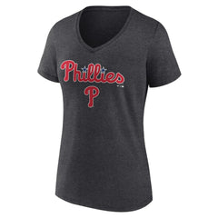 Philadelphia Phillies Women's Team Lockup V-Neck T-Shirt - Charcoal - MLB Discount