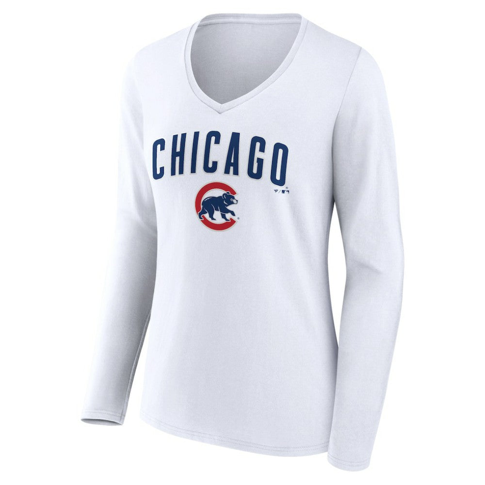 Chicago Cubs Women's Team Lockup Long Sleeve V-Neck T-Shirt - White - MLB on Sale
