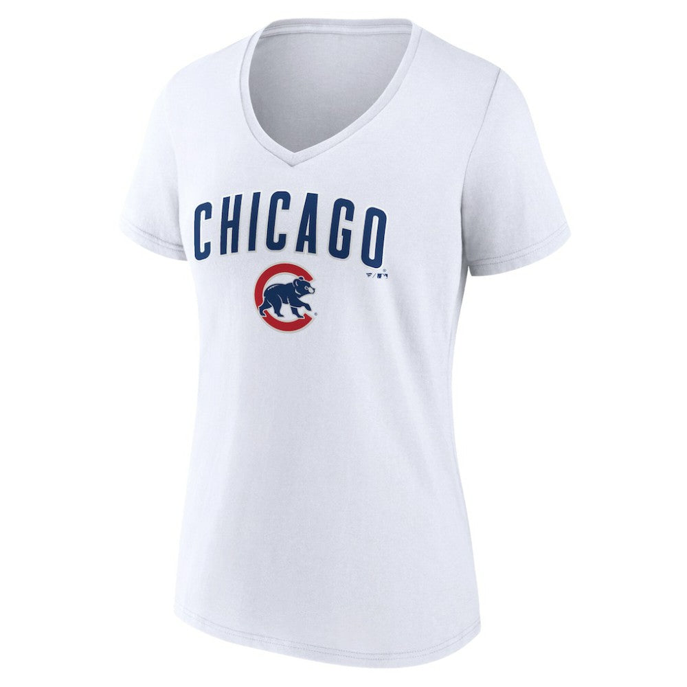 Chicago Cubs Women's Team Lockup V-Neck T-Shirt - White - MLB Lifestyle