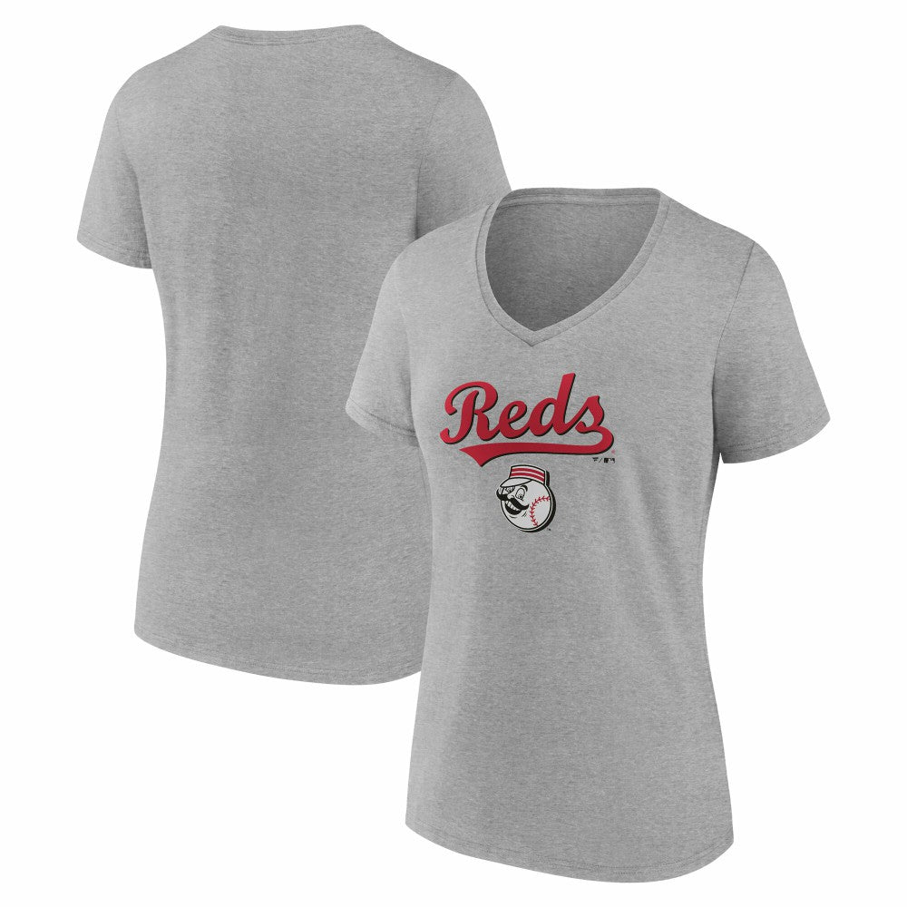 Cincinnati Reds Women's Team Lockup V-Neck T-Shirt - Gray - MLB Online