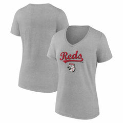 Cincinnati Reds Women's Team Lockup V-Neck T-Shirt - Gray - MLB Online