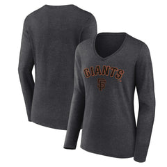 San Francisco Giants Women's Team Lockup Long Sleeve V-Neck T-Shirt - Charcoal - MLB Sale