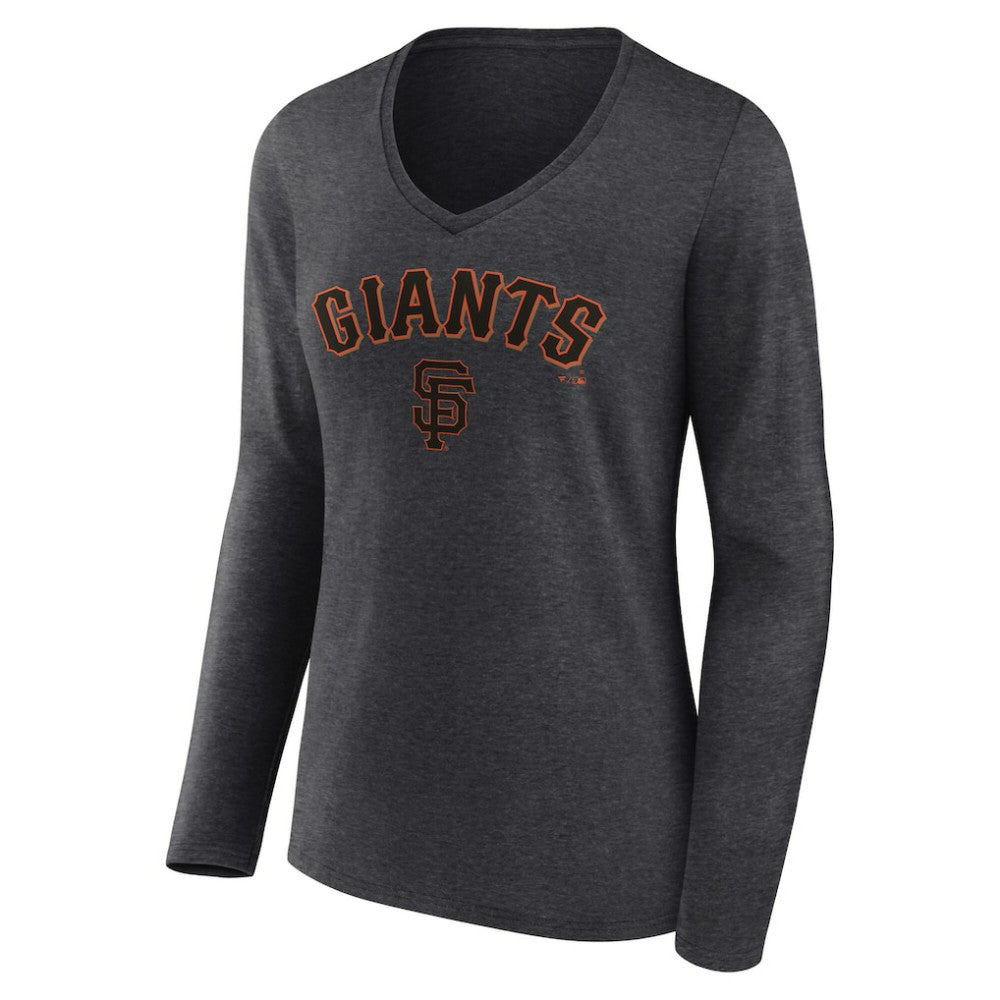 San Francisco Giants Women's Team Lockup Long Sleeve V-Neck T-Shirt - Charcoal - MLB Sale