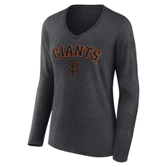 San Francisco Giants Women's Team Lockup Long Sleeve V-Neck T-Shirt - Charcoal - MLB Sale
