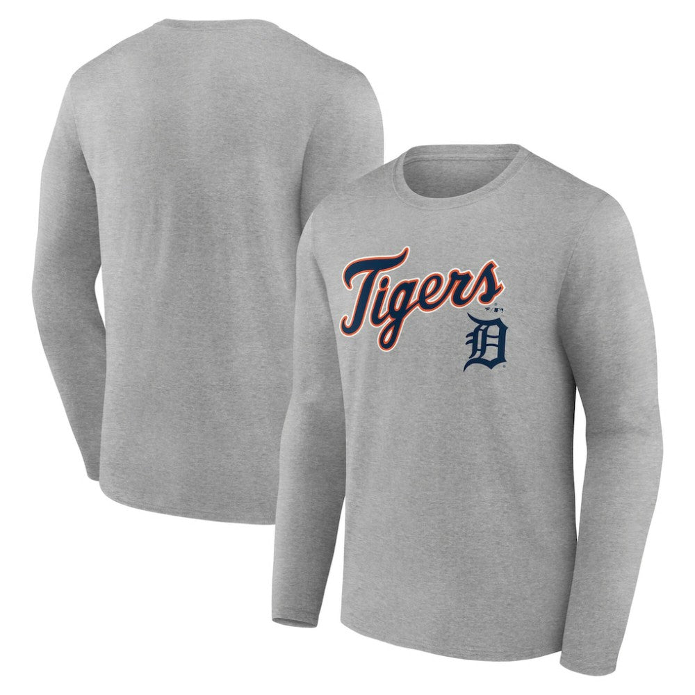 Detroit Tigers Team Lockup Long Sleeve T-Shirt - Gray - MLB Lifestyle