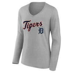 Detroit Tigers Women's Team Lockup Long Sleeve V-Neck T-Shirt - Gray - MLB on Sale