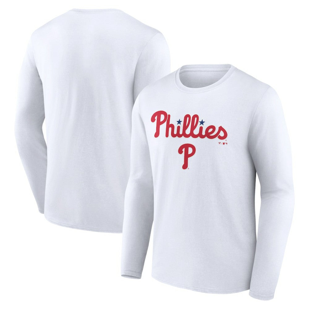 Philadelphia Phillies Team Lockup Long Sleeve T-Shirt - White - MLB Lifestyle