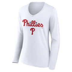 Philadelphia Phillies Women's Team Lockup Long Sleeve V-Neck T-Shirt - White - MLB Online
