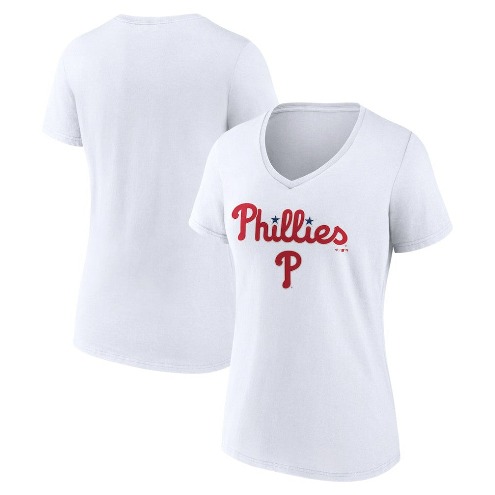 Philadelphia Phillies Women's Team Lockup V-Neck T-Shirt - White - MLB on Sale