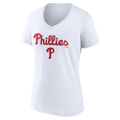 Philadelphia Phillies Women's Team Lockup V-Neck T-Shirt - White - MLB on Sale