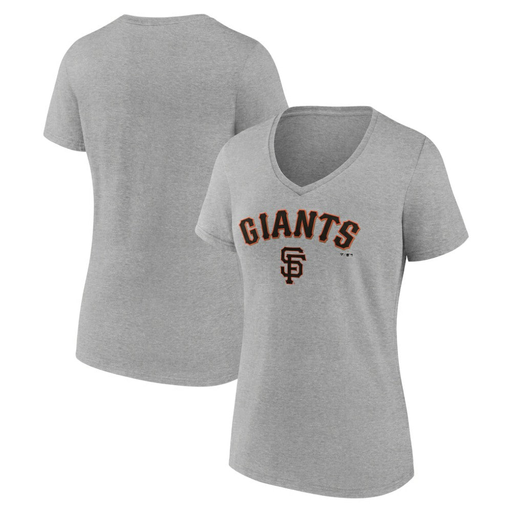 San Francisco Giants Women's Team Lockup V-Neck T-Shirt - Gray - MLB Lifestyle