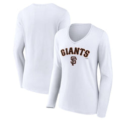 San Francisco Giants Women's Team Lockup Long Sleeve V-Neck T-Shirt - White - MLB Lifestyle