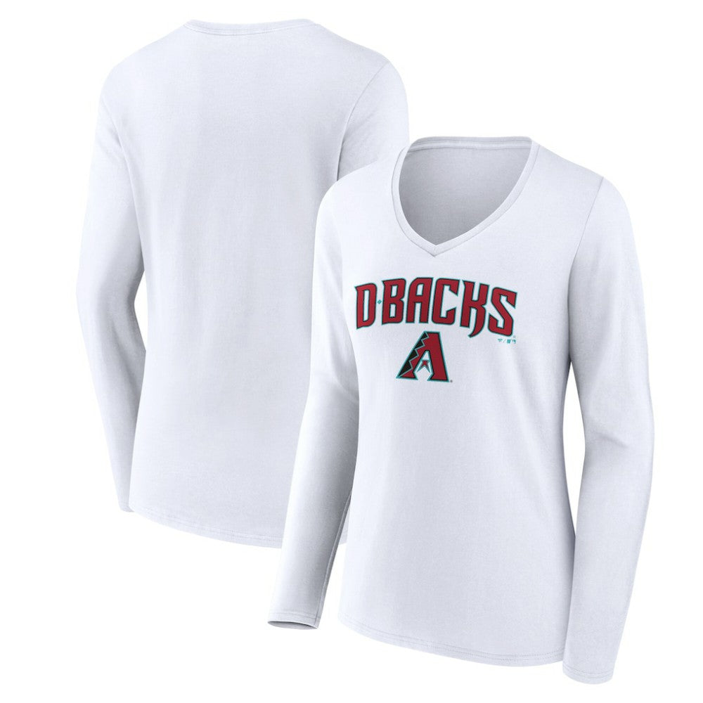 Arizona Diamondbacks Women's Team Lockup Long Sleeve V-Neck T-Shirt - White - MLB Lifestyle