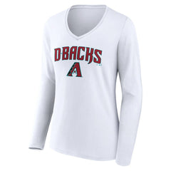 Arizona Diamondbacks Women's Team Lockup Long Sleeve V-Neck T-Shirt - White - MLB Lifestyle