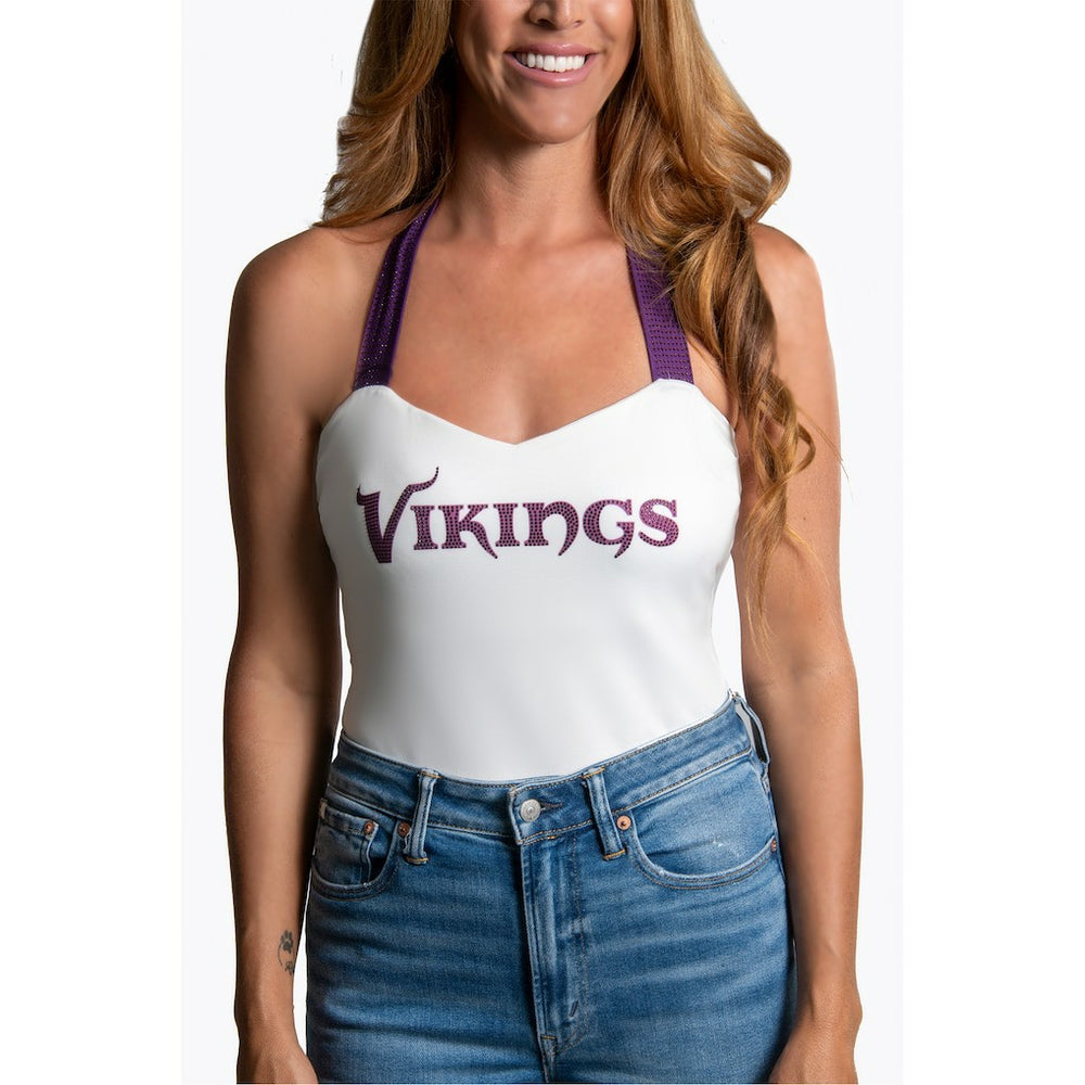 Minnesota Vikings Cuce Women's Rhinestone Semi-Cropped Halter Tank White