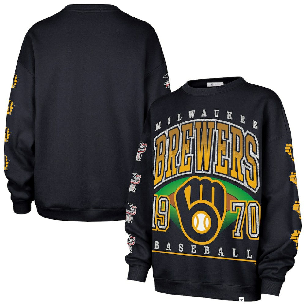 Milwaukee Brewers '47 Women's Trendy Team Go Big Oversized Sweatshirt - Navy - 47 brand Sale