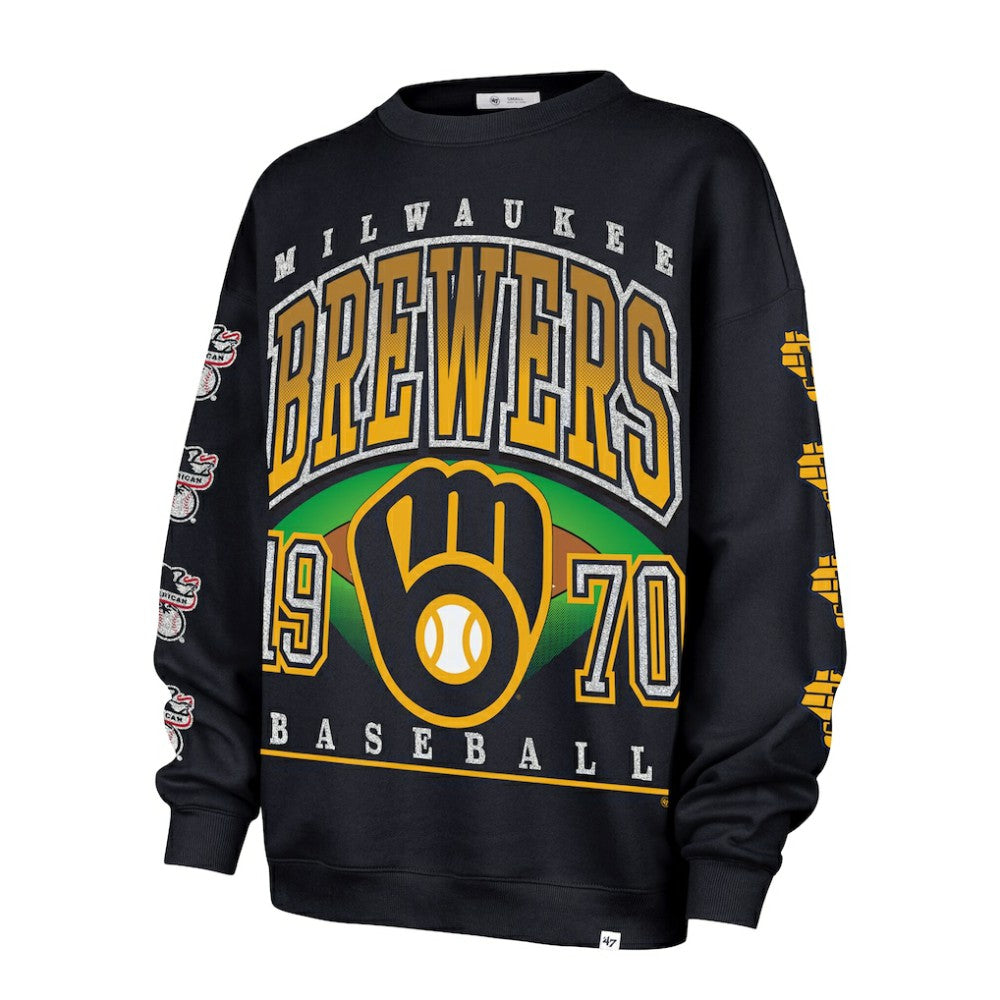 Milwaukee Brewers '47 Women's Trendy Team Go Big Oversized Sweatshirt - Navy - 47 brand Sale