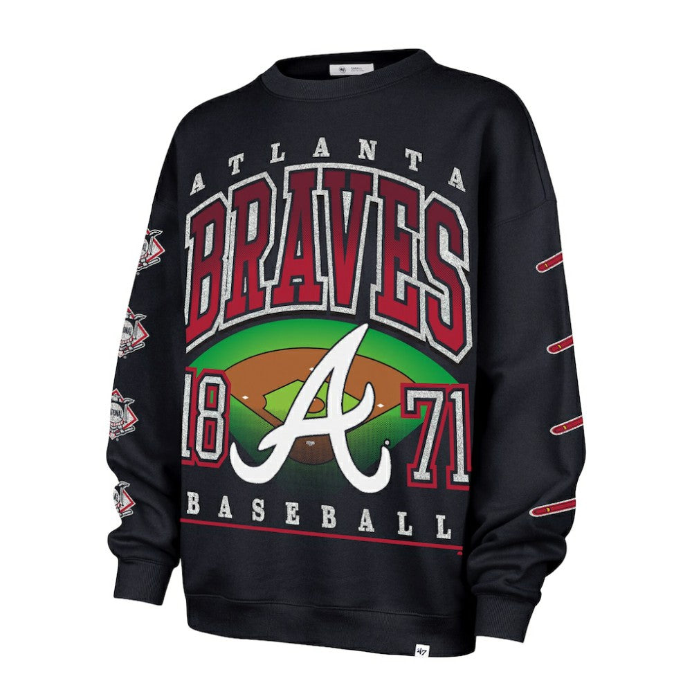 Atlanta Braves '47 Women's Trendy Team Go Big Oversized Sweatshirt - Navy - 47 brand on Sale