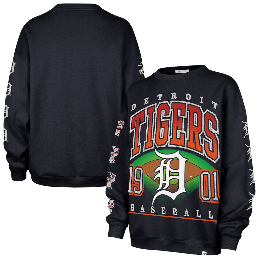 Detroit Tigers '47 Women's Trendy Team Go Big Oversized Sweatshirt - Navy - 47 brand Lifestyle