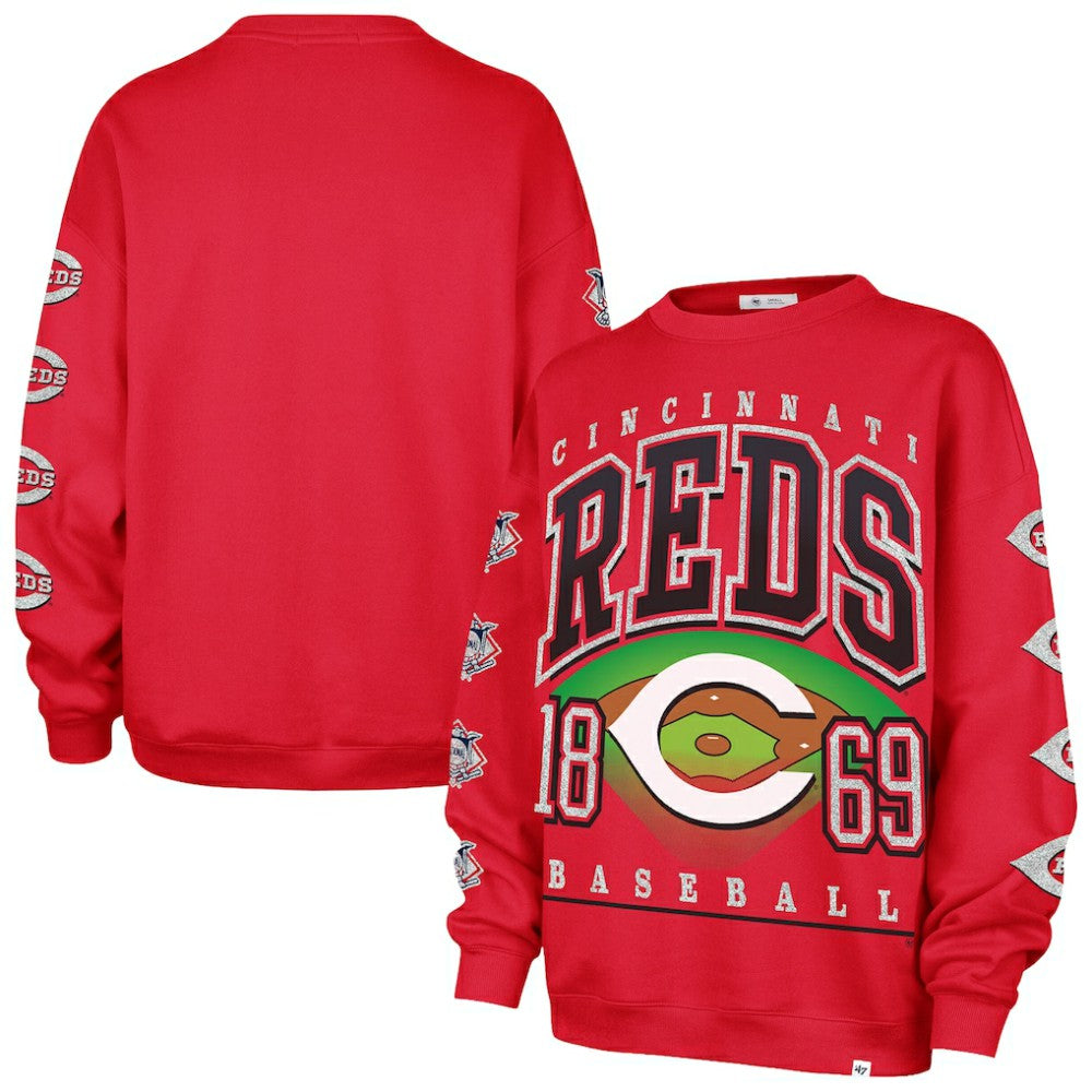 Cincinnati Reds '47 Women's Trendy Team Go Big Oversized Sweatshirt - Red - 47 brand on Sale