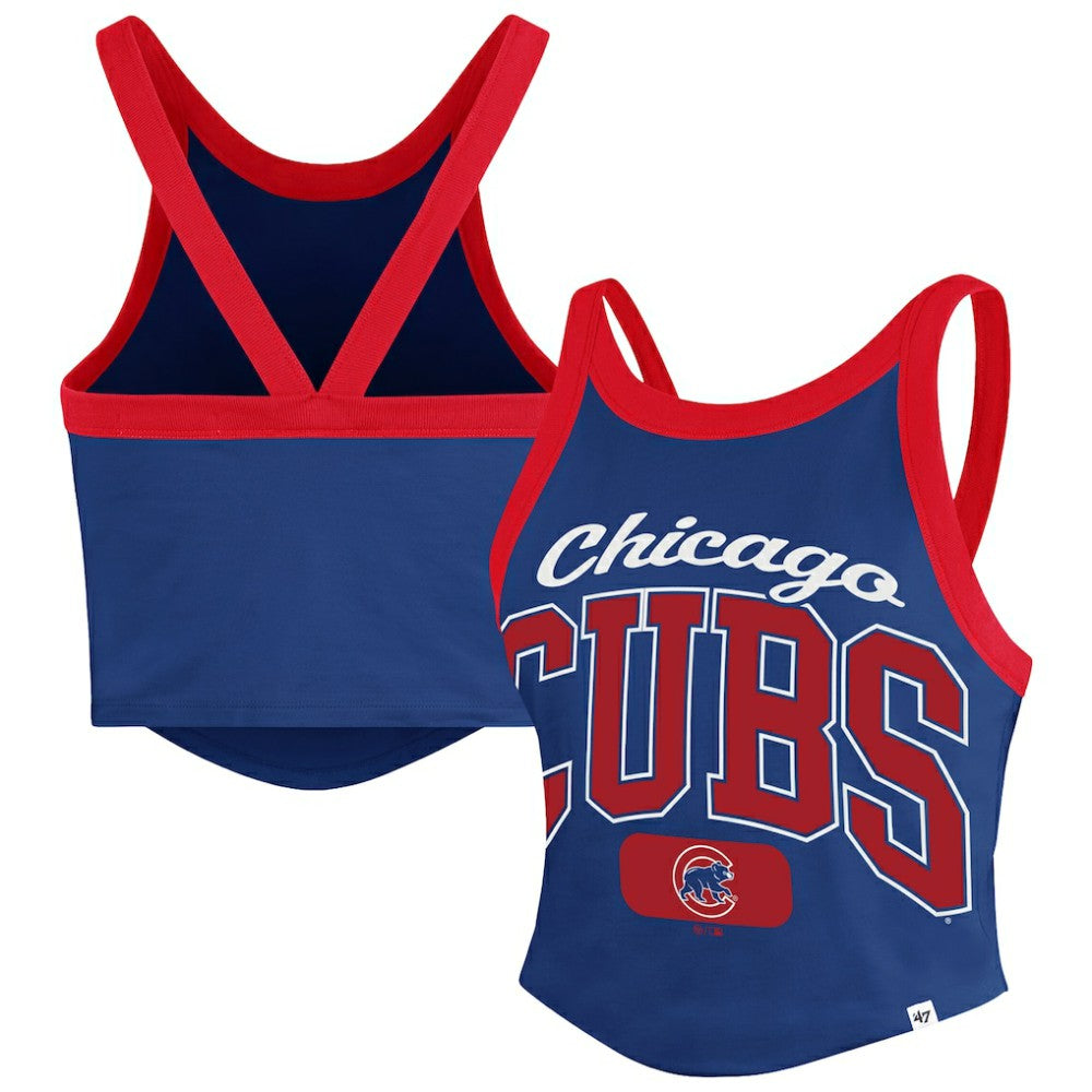 Chicago Cubs '47 Women's Trendy Team Rally Sporty Cropped Racerback Tank Top - Royal - 47 brand Lifestyle