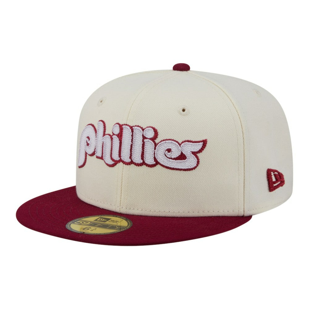 Philadelphia Phillies New Era Two-Tone Stitch 59FIFTY Fitted Hat - Cream - New Era Lifestyle