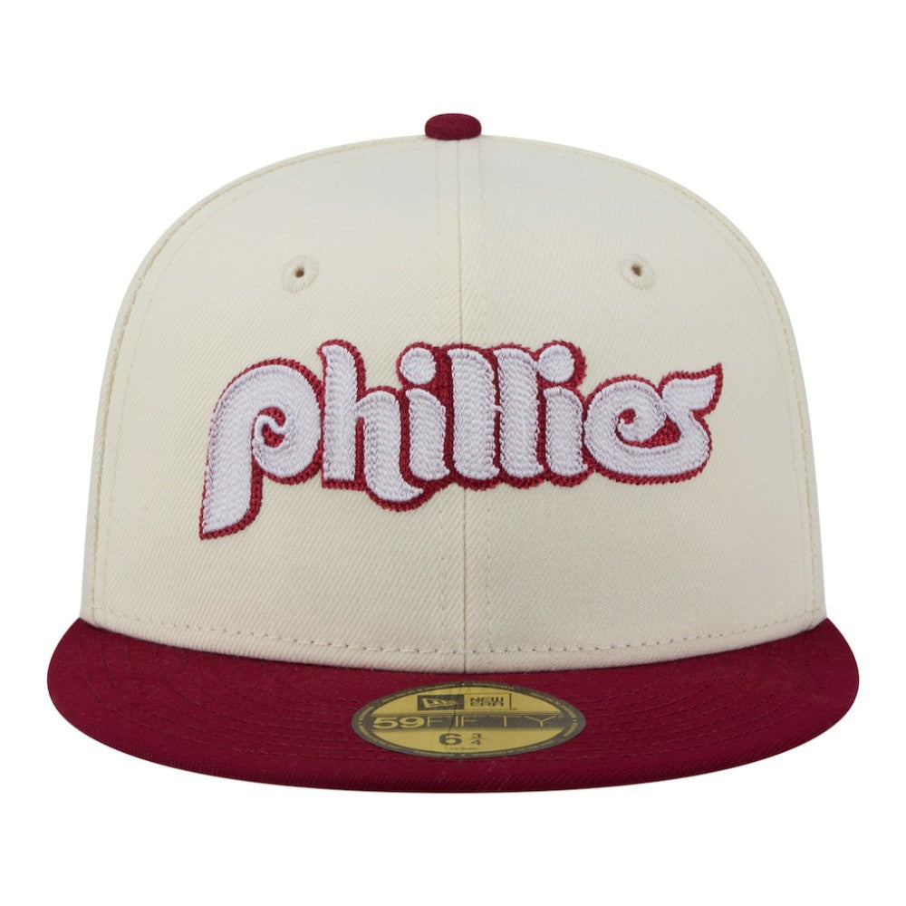 Philadelphia Phillies New Era Two-Tone Stitch 59FIFTY Fitted Hat - Cream - New Era Lifestyle