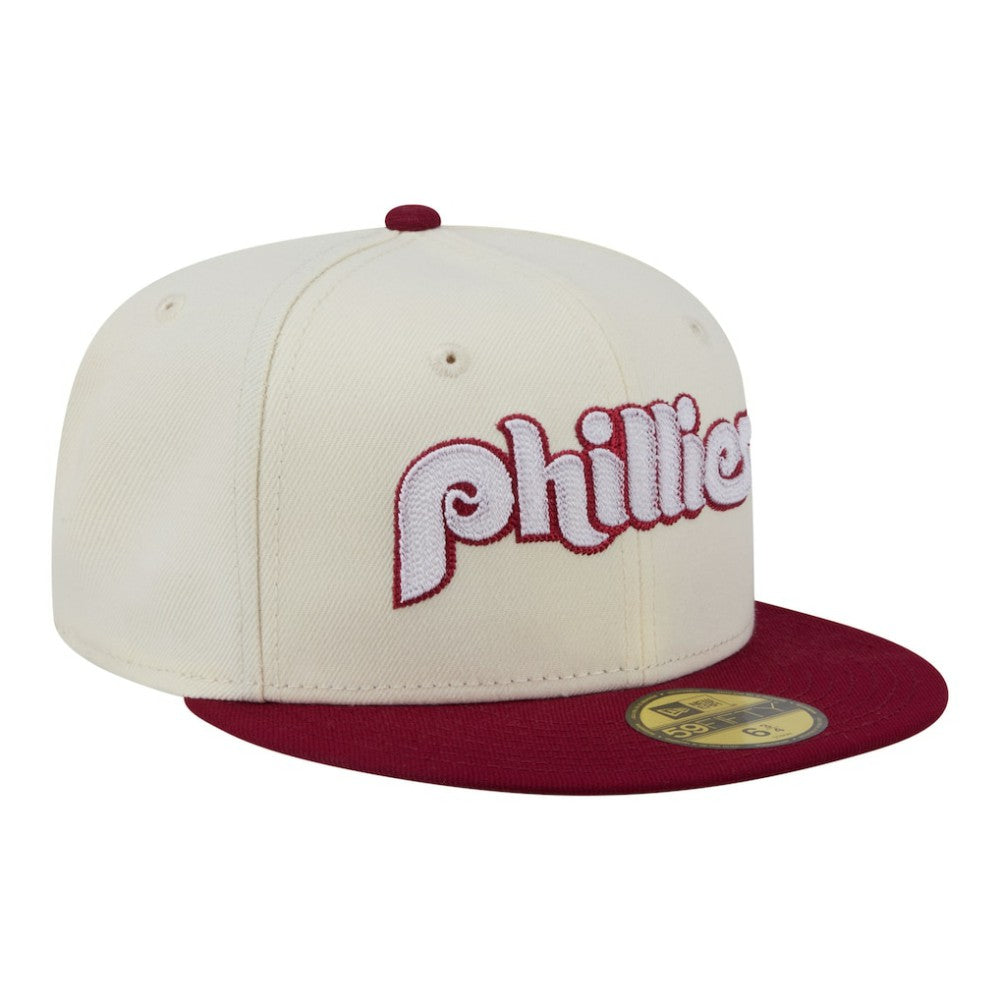 Philadelphia Phillies New Era Two-Tone Stitch 59FIFTY Fitted Hat - Cream - New Era Lifestyle