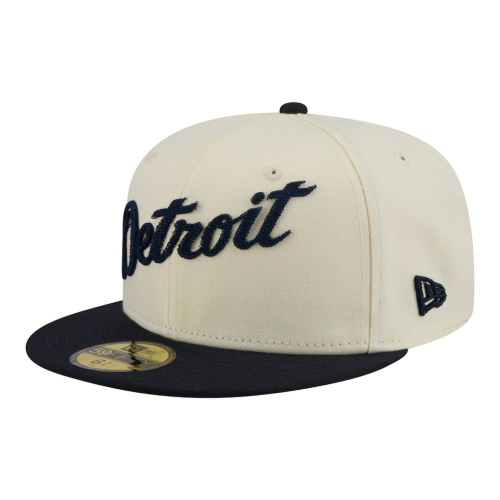 Detroit Tigers New Era Two-Tone Stitch 59FIFTY Fitted Hat - Cream - New Era Discount