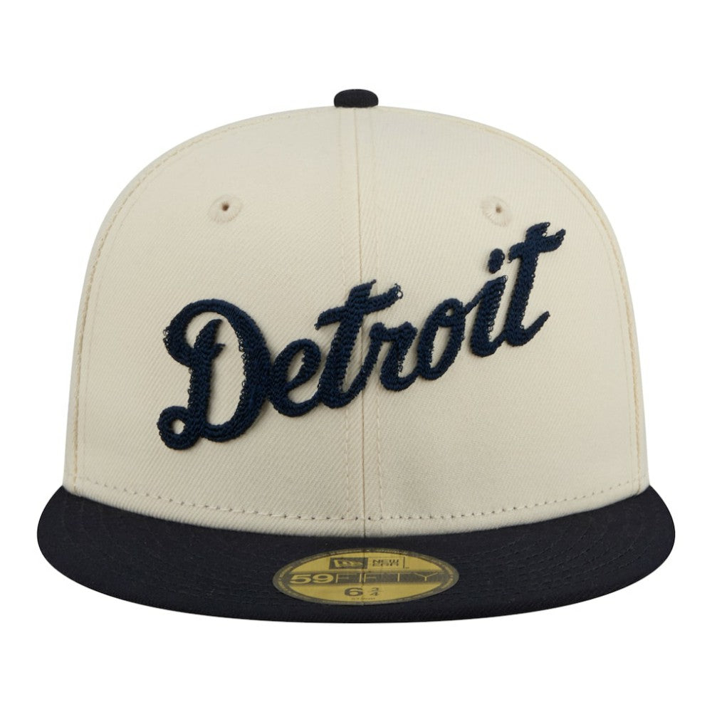 Detroit Tigers New Era Two-Tone Stitch 59FIFTY Fitted Hat - Cream - New Era Discount