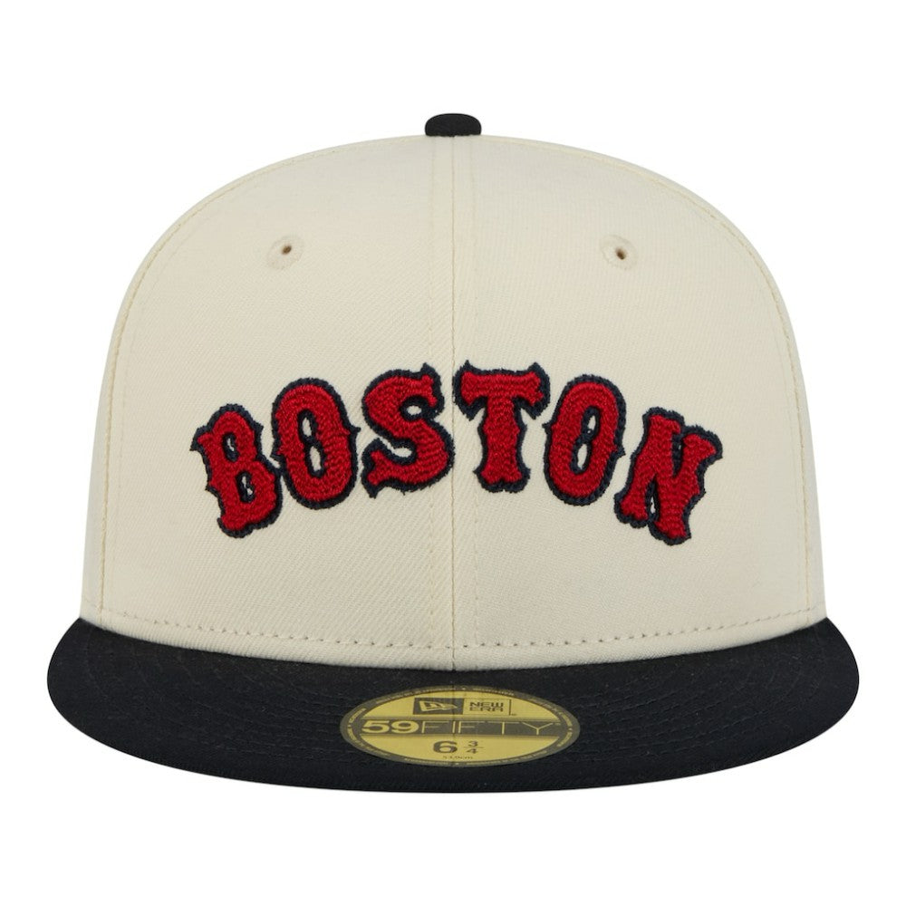 Boston Red Sox New Era Two-Tone Stitch 59FIFTY Fitted Hat - Cream - New Era on Sale