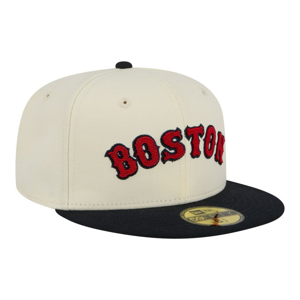 Boston Red Sox New Era Two-Tone Stitch 59FIFTY Fitted Hat - Cream - New Era on Sale