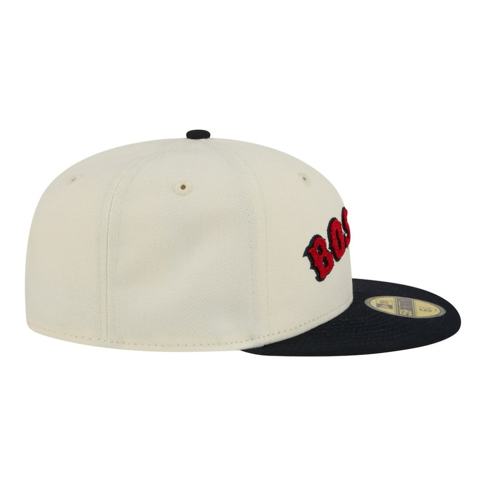 Boston Red Sox New Era Two-Tone Stitch 59FIFTY Fitted Hat - Cream - New Era on Sale