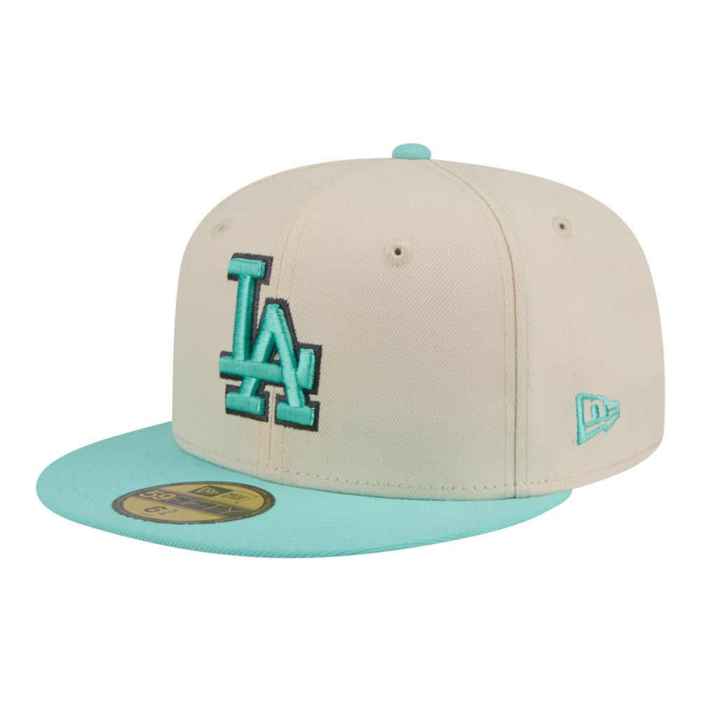 Los Angeles Dodgers New Era Two-Tone Color Pack 59FIFTY Fitted Hat - Light Beige/Turquoise - New Era Discount