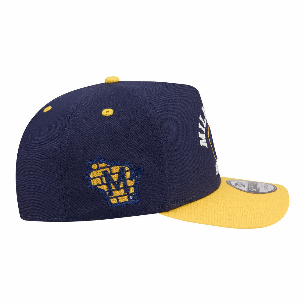 Milwaukee Brewers New Era Arched A-Frame 9FIFTY Adjustable Hat - Navy/Gold - New Era Online