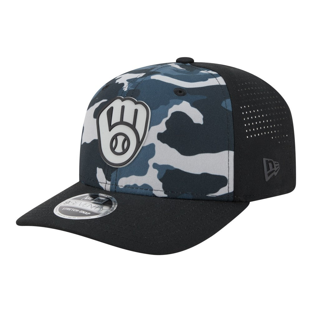 Milwaukee Brewers New Era Tonal Camo 9SEVENTY Stretch-Snap Hat - Black - New Era on Sale