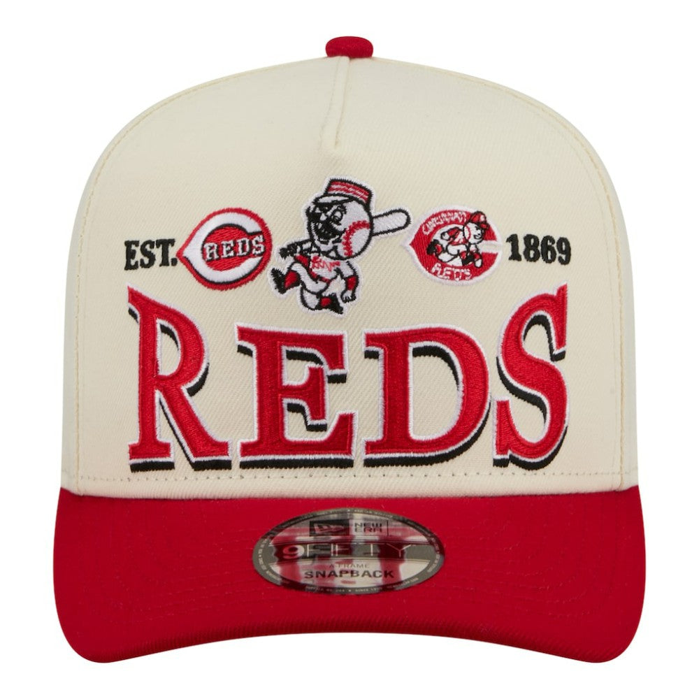 Cincinnati Reds New Era Throwback Tri-Hit A-Frame 9FIFTY Adjustable Hat - Cream - New Era Sale