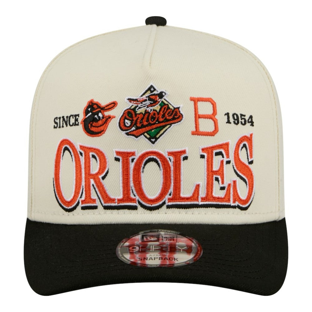 Baltimore Orioles New Era Throwback Tri-Hit A-Frame 9FIFTY Adjustable Hat - Cream - New Era on Sale