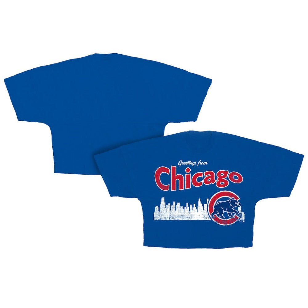 Chicago Cubs Fanatics Women's Skyline Cropped T-Shirt - Royal - Fanatics Discount