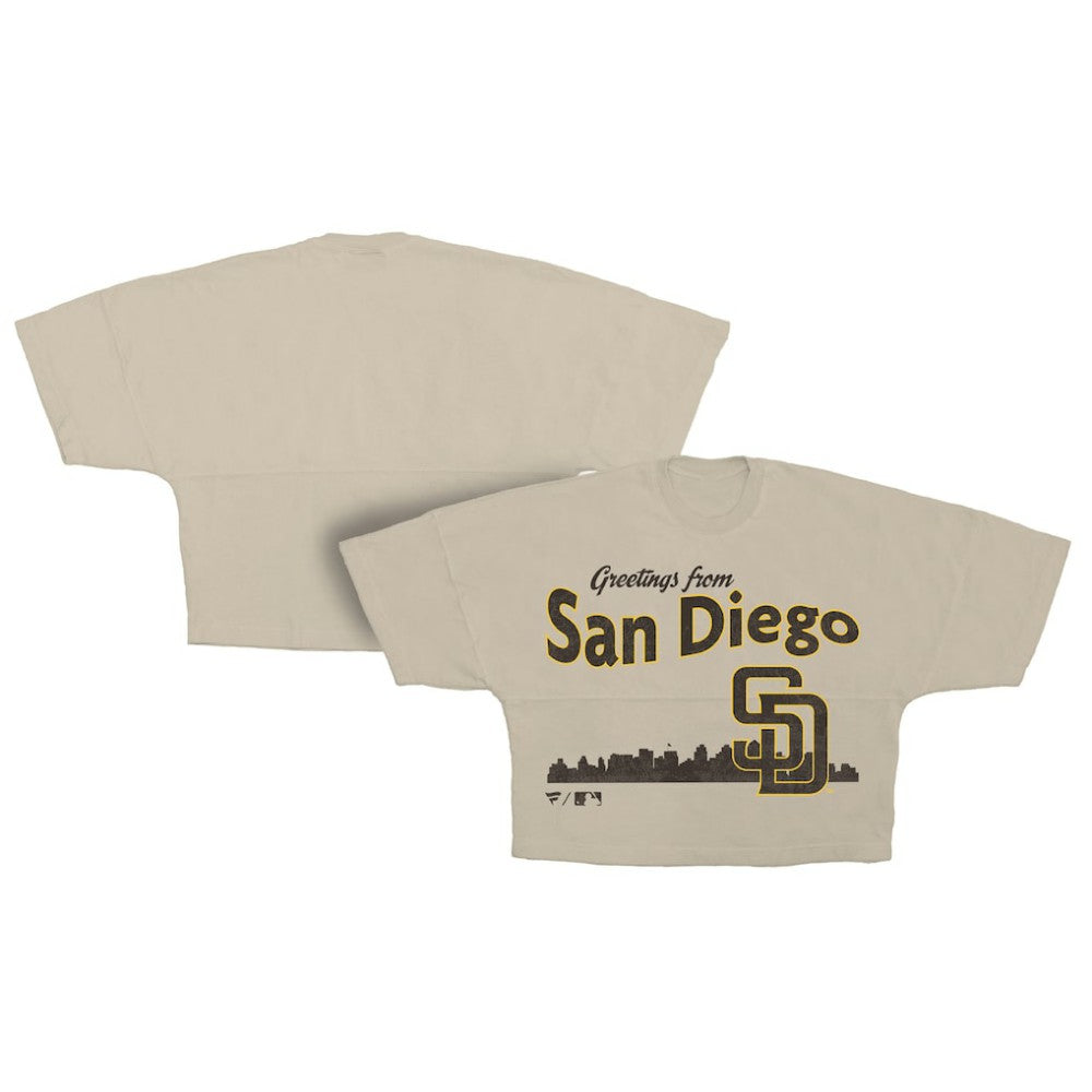 San Diego Padres Fanatics Women's Skyline Crop T-Shirt - Cream - Fanatics on Sale