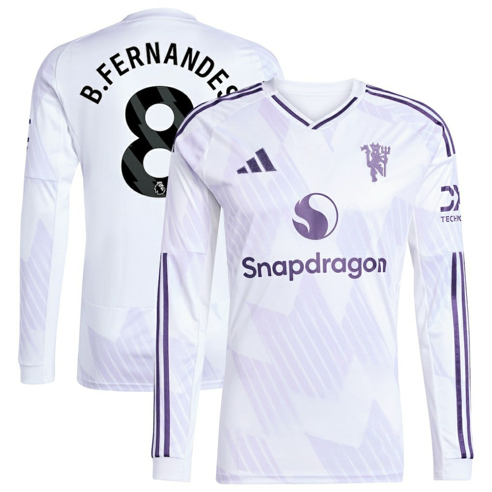 Bruno Fernandes Manchester United 2025/26 Away Replica Long Sleeve Player Jersey White - Adidas