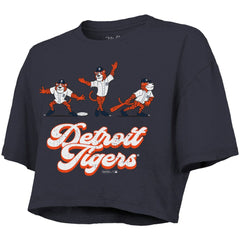 Detroit Tigers Majestic Threads Women's Boxy Crop T-Shirt - Navy - MLB Sale