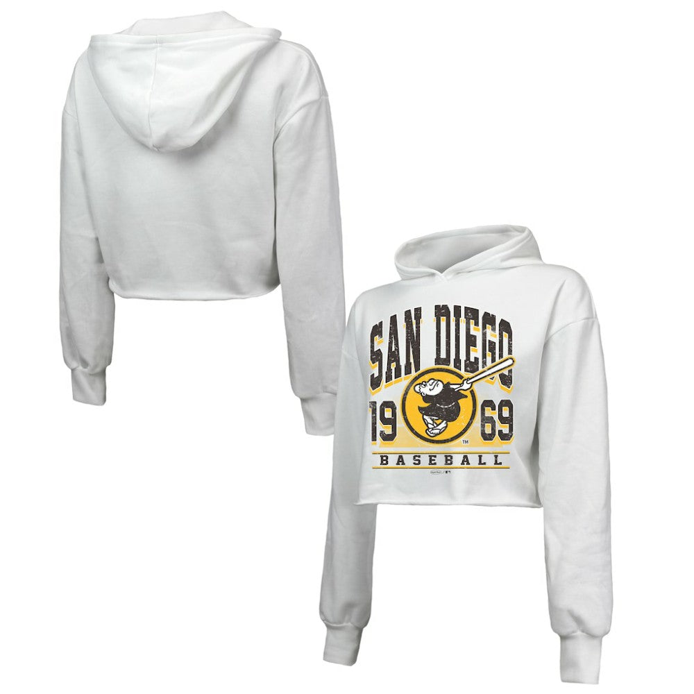 San Diego Padres Majestic Threads Women's Cropped Have A Field Day Tri-Blend Hoodie - White - MLB Online