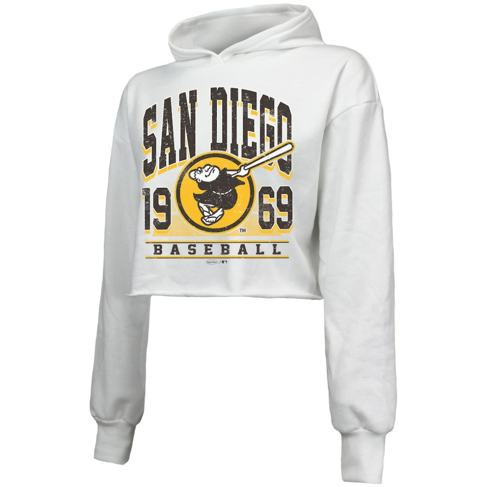 San Diego Padres Majestic Threads Women's Cropped Have A Field Day Tri-Blend Hoodie - White - MLB Online