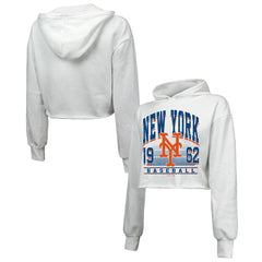 New York Mets Majestic Threads Women's Cropped Have A Field Day Tri-Blend Hoodie - White - MLB Discount