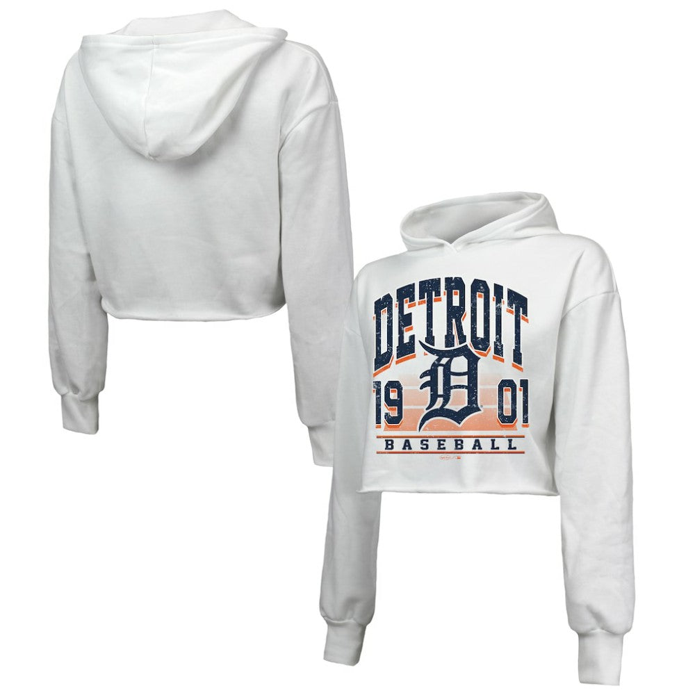 Detroit Tigers Majestic Threads Women's Cropped Have A Field Day Tri-Blend Hoodie - White - MLB Lifestyle