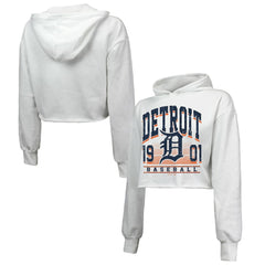 Detroit Tigers Majestic Threads Women's Cropped Have A Field Day Tri-Blend Hoodie - White - MLB Lifestyle