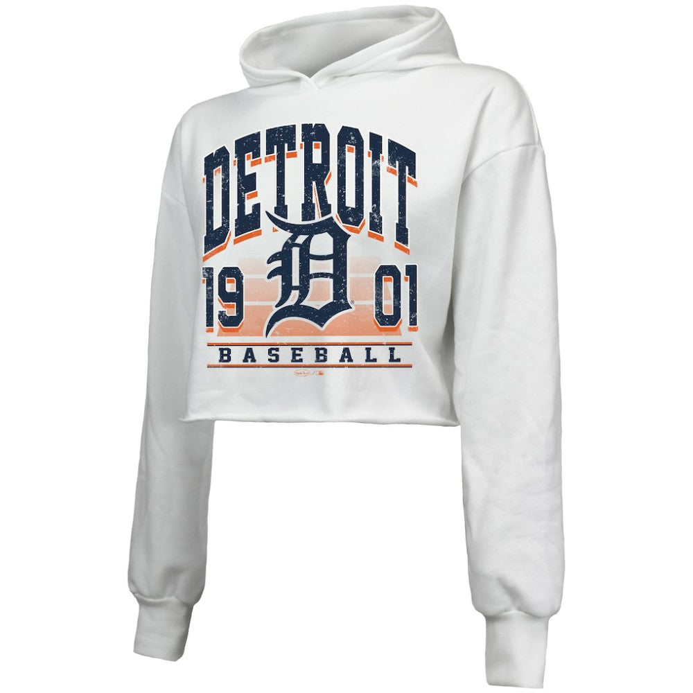Detroit Tigers Majestic Threads Women's Cropped Have A Field Day Tri-Blend Hoodie - White - MLB Lifestyle
